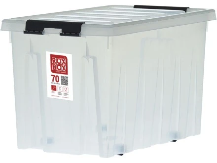 Контейнер Rox Box Original 70 (580х390х350 мм с крышкой и клипсами, на роликах, прозрачный) купить в Ухте