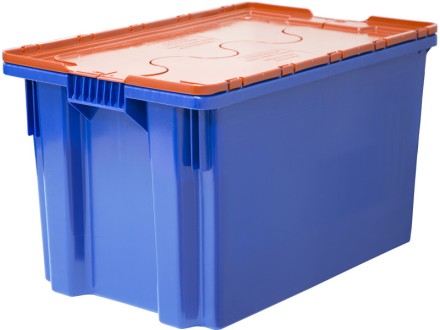 Ящик 600х400х350 сплошной, Safe PRO цв. синий с оранжевой крышкой