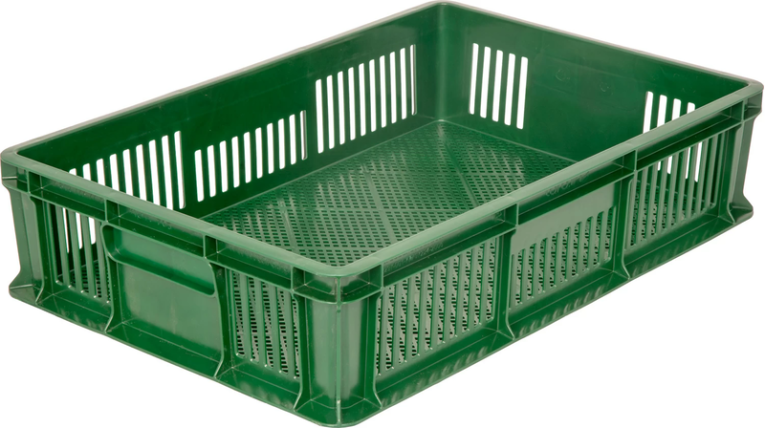 Ящик 600х400х140 мм перфорированный без ручек зелёный купить в Ухте