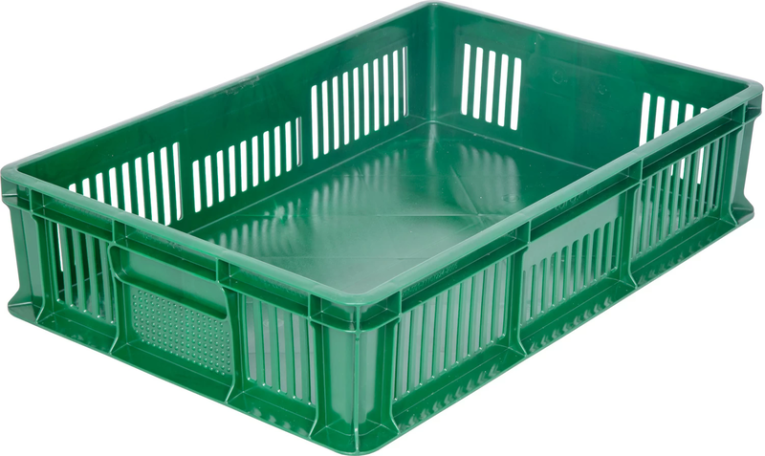 Ящик 600х400х140 мм дно сплош.стенки перф.без ручек зеленый купить в Ухте