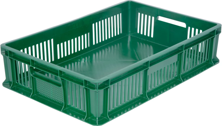 Ящик 600х400х140 мм дно сплош.стенки перф. с полузакрытой ручкой зеленый купить в Ухте