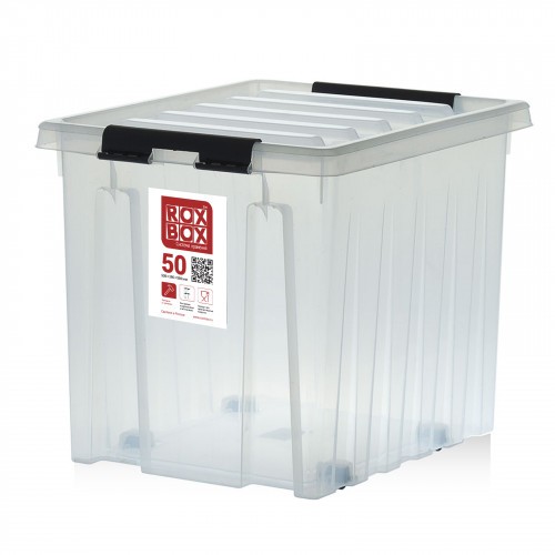 Контейнер Rox Box Original 50 (500х390х390 мм с крышкой и клипсами, на роликах, прозрачный) купить в Ухте