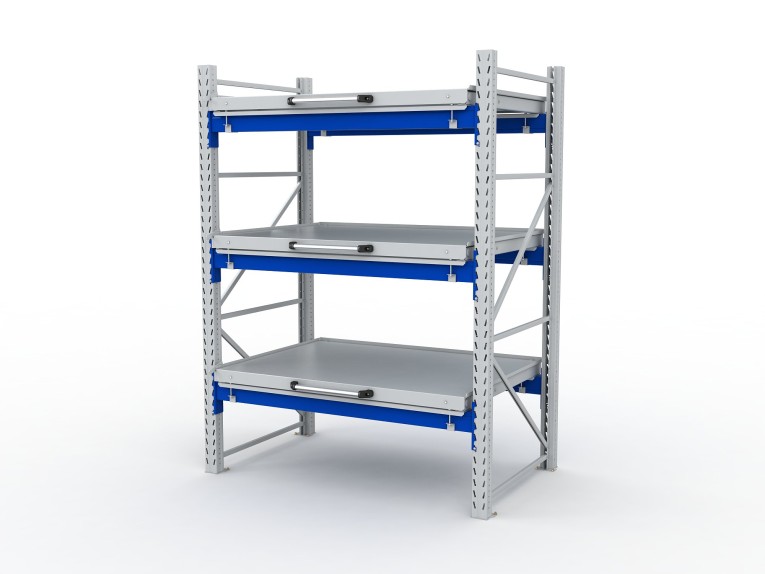 Стеллаж с выкатными платформами S-HEAVY 1000/1300 (3 яруса хранения) купить в Ухте